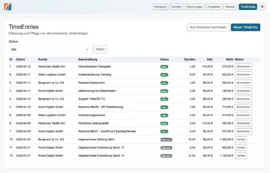 Zeiterfassungseinträge (Demo-Daten)